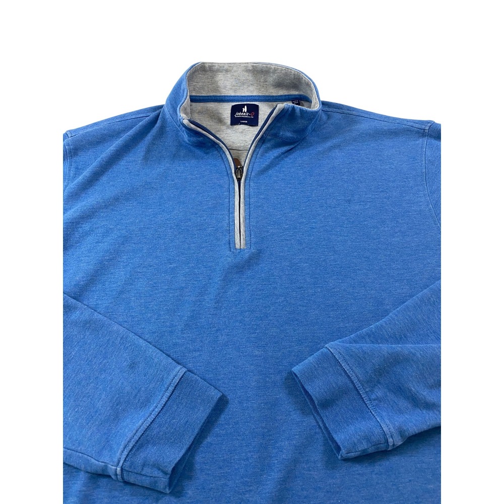 Johnnie-O Mens Large Blue Heathered Cotton Modal Quarter Zip Pullover Sweater